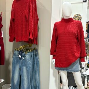 Elegant Red Turtleneck Sweater for Women